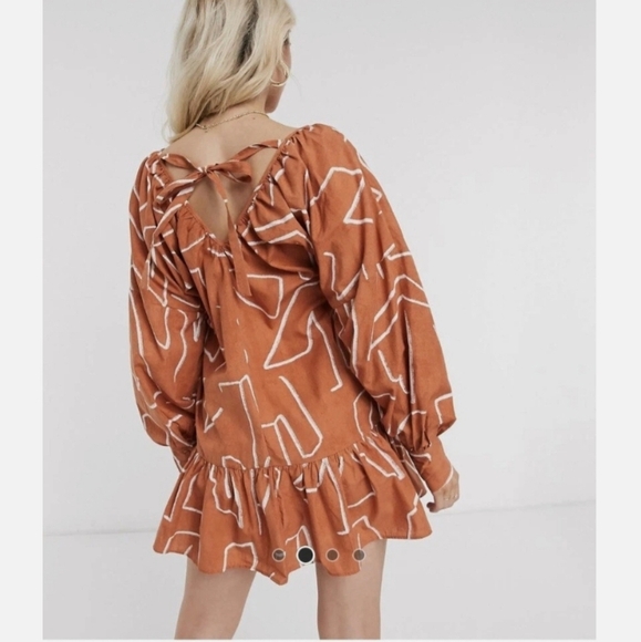 ASOS DESIGN cotton mini smock dress abstract print women 4 FESTIVAL RODEO Y2K - Picture 3 of 10